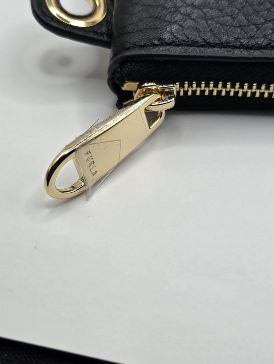 Furla Black Pebbled Leather Mini Zip Pouch with Gold Hardware - Picture 5 of 7